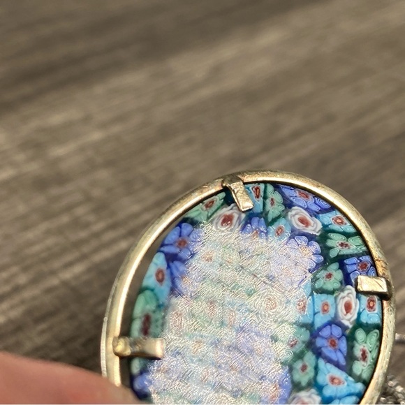 Vintage Murano Millefiori Floral Glass Oval 800 Silver Pendant - Picture 5 of 7